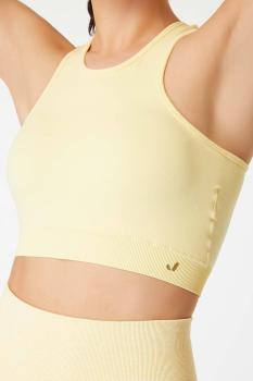 Palmi Kendinden Desenli Yuvarlak Yaka Kaplı Bra Sarı - M Beden