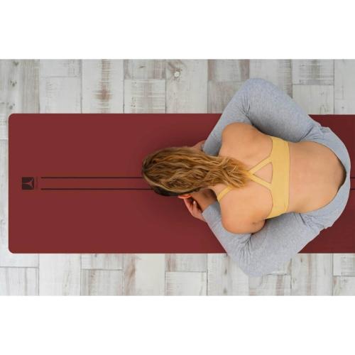 Çift Çizgi Tasarımlı 5mm Kauçuk Yoga Pilates Mat Bordo