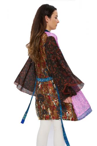 Bağlamalı %100 İpek Kimono - Etnik Toprak